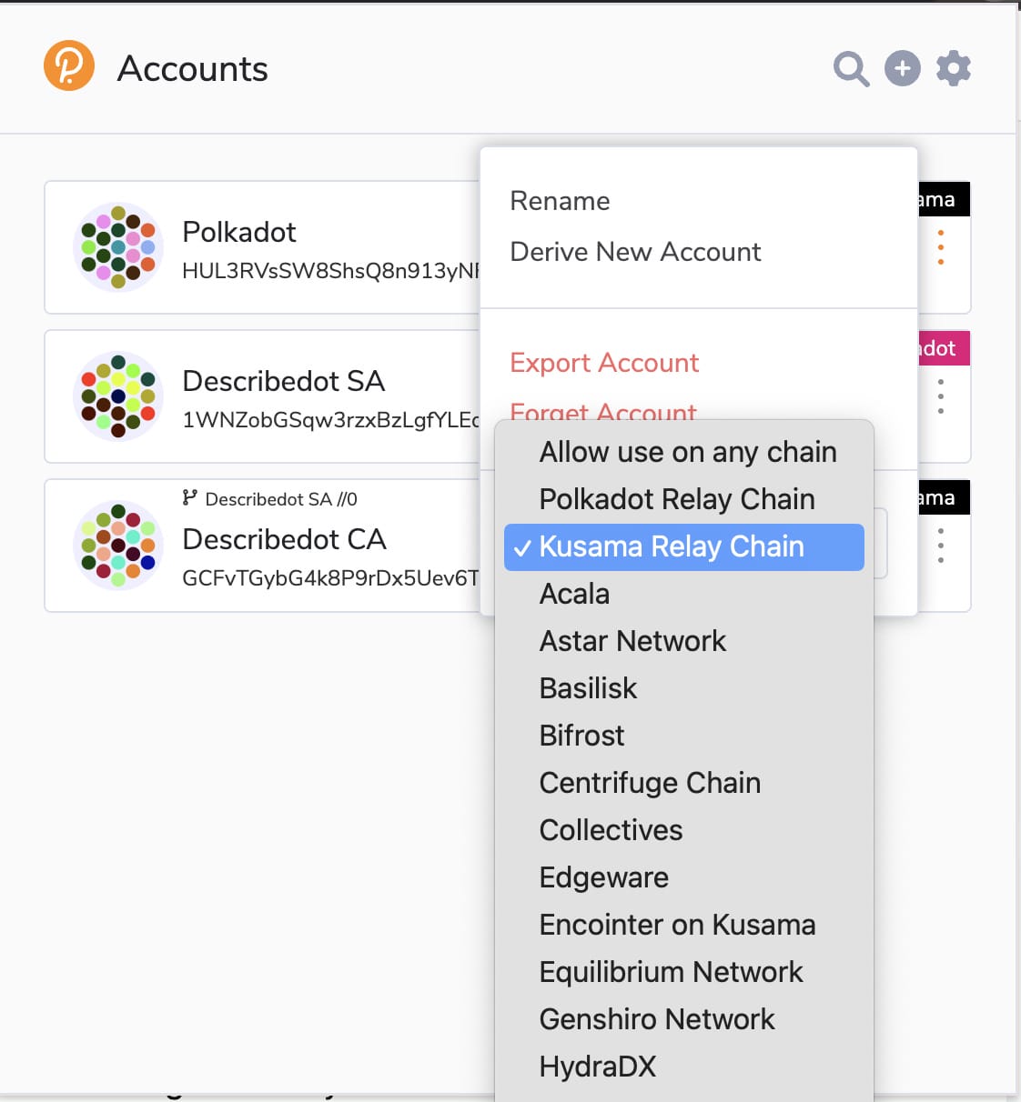 Select a network switch account